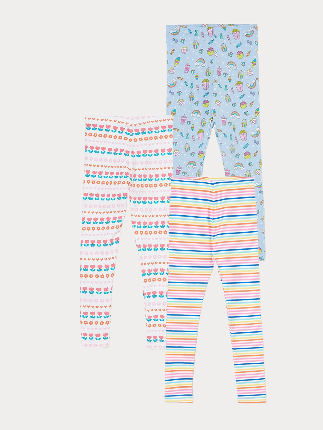 

Fame Forever by Lifestyle Girls Pack Of 3 Printed Ankle Length Leggings, Blue
