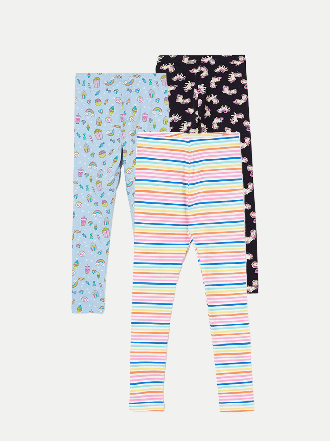 

Fame Forever by Lifestyle Girls Pack Of 3 Printed Ankle Length Leggings, Blue