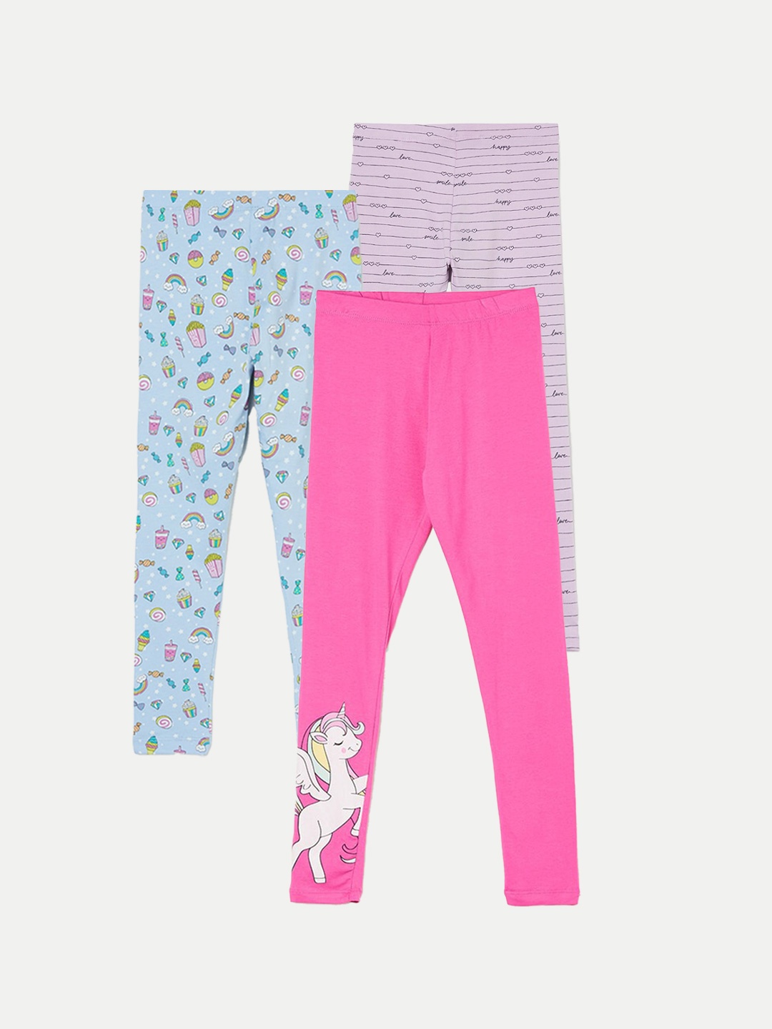 

Fame Forever by Lifestyle Girls Pack Of 3 Printed Ankle Length Leggings, Pink