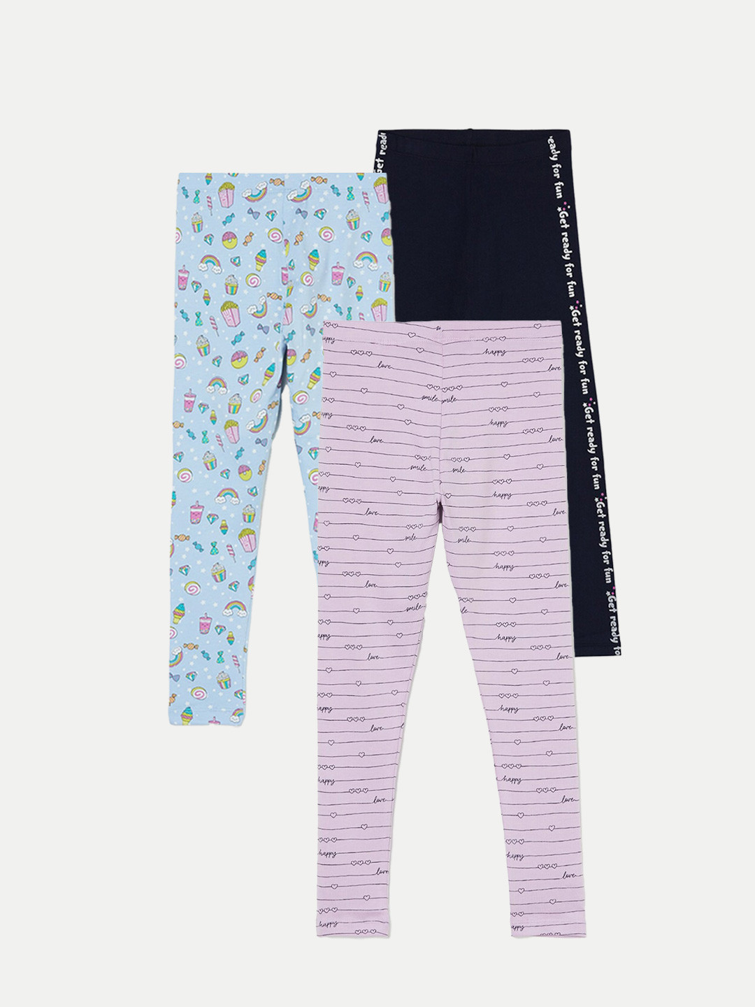 

Fame Forever by Lifestyle Girls Pack Of 3 Printed Ankle Length Leggings, Purple