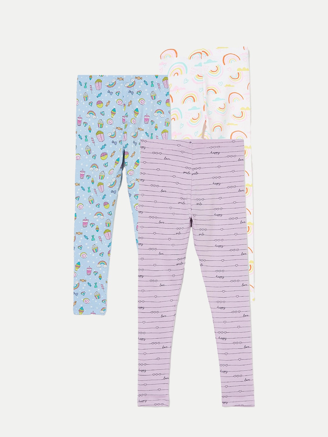 

Fame Forever by Lifestyle Girls Pack Of 3 Printed Ankle Length Leggings, Purple