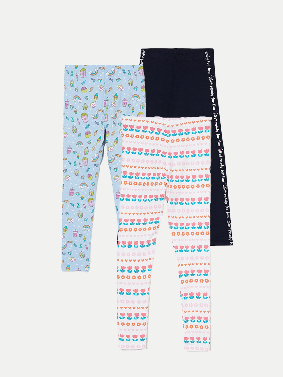 

Fame Forever by Lifestyle Girls Pack Of 3 Printed Ankle Length Leggings, White