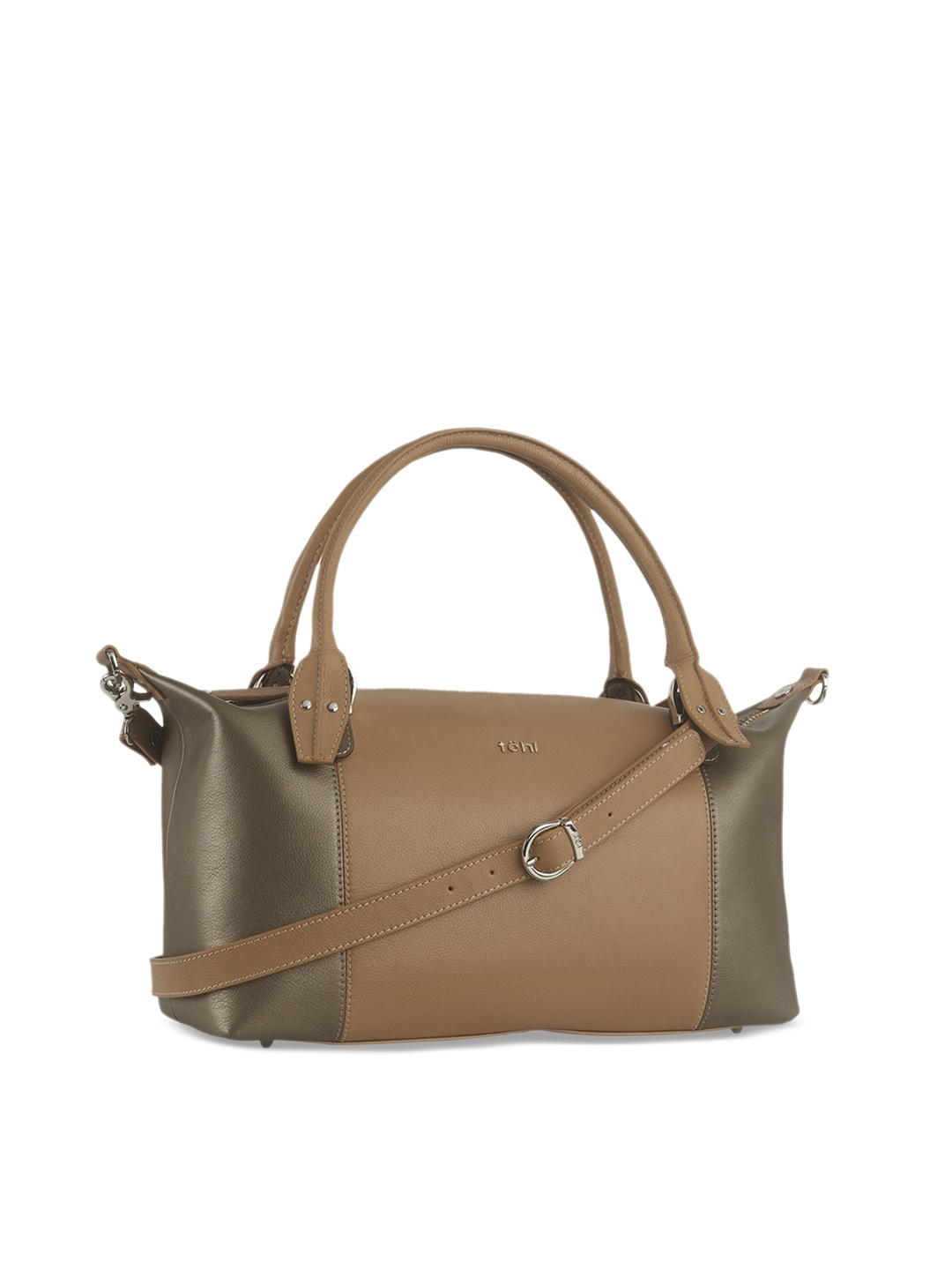 

tohl Brown Colourblocked Leather Handheld Bag