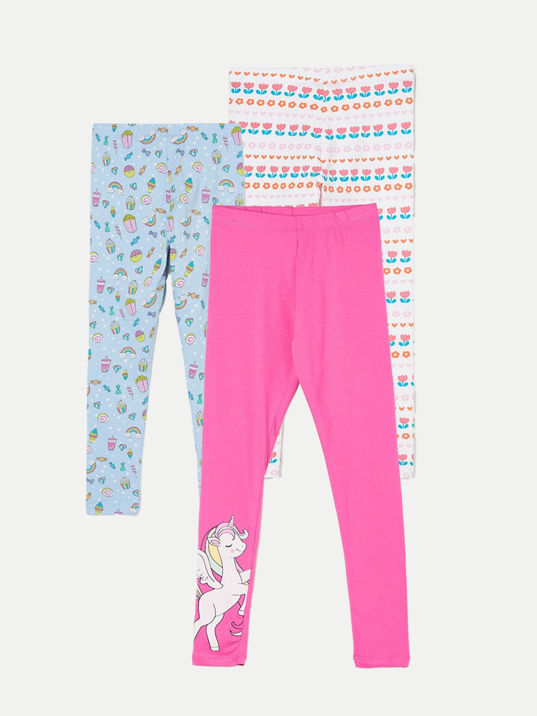 

Fame Forever by Lifestyle Girls Pack Of 3 Printed Ankle Length Leggings, Pink