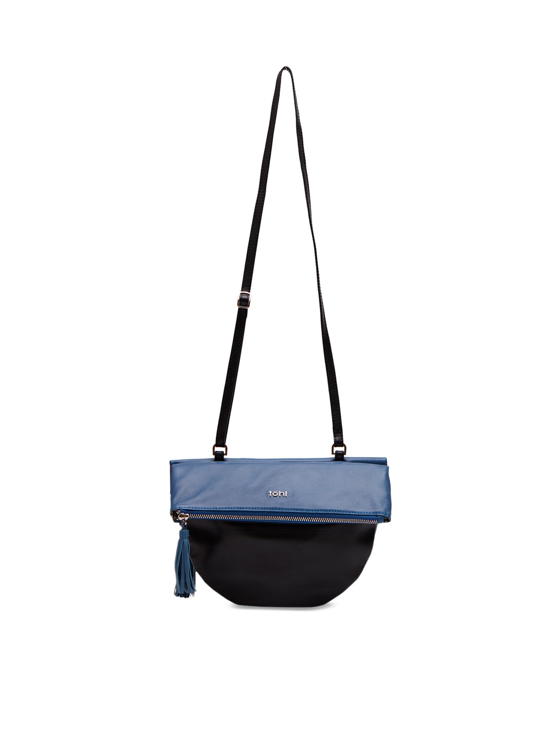 

tohl Black & Blue Colourblocked Leather Sling Bag