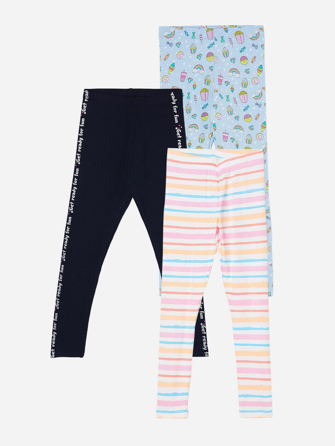 

Fame Forever by Lifestyle Girls Pack Of 3 Printed Ankle Length Leggings, White
