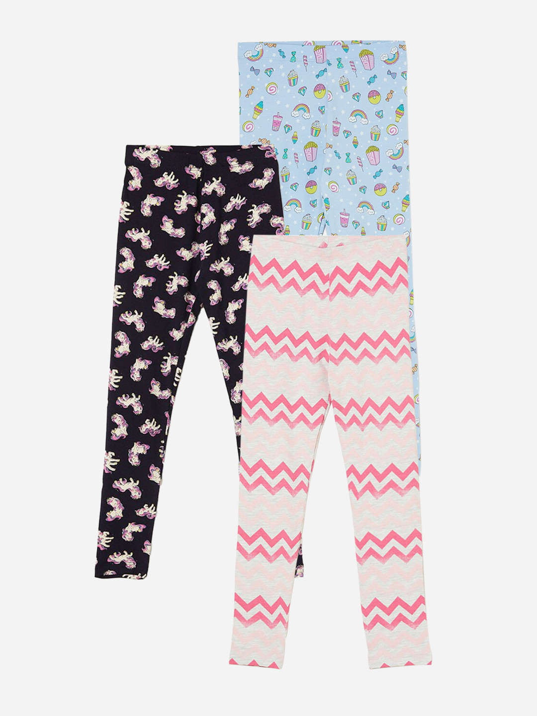 

Fame Forever by Lifestyle Girls Pack Of 3 Printed Ankle Length Leggings, Grey melange