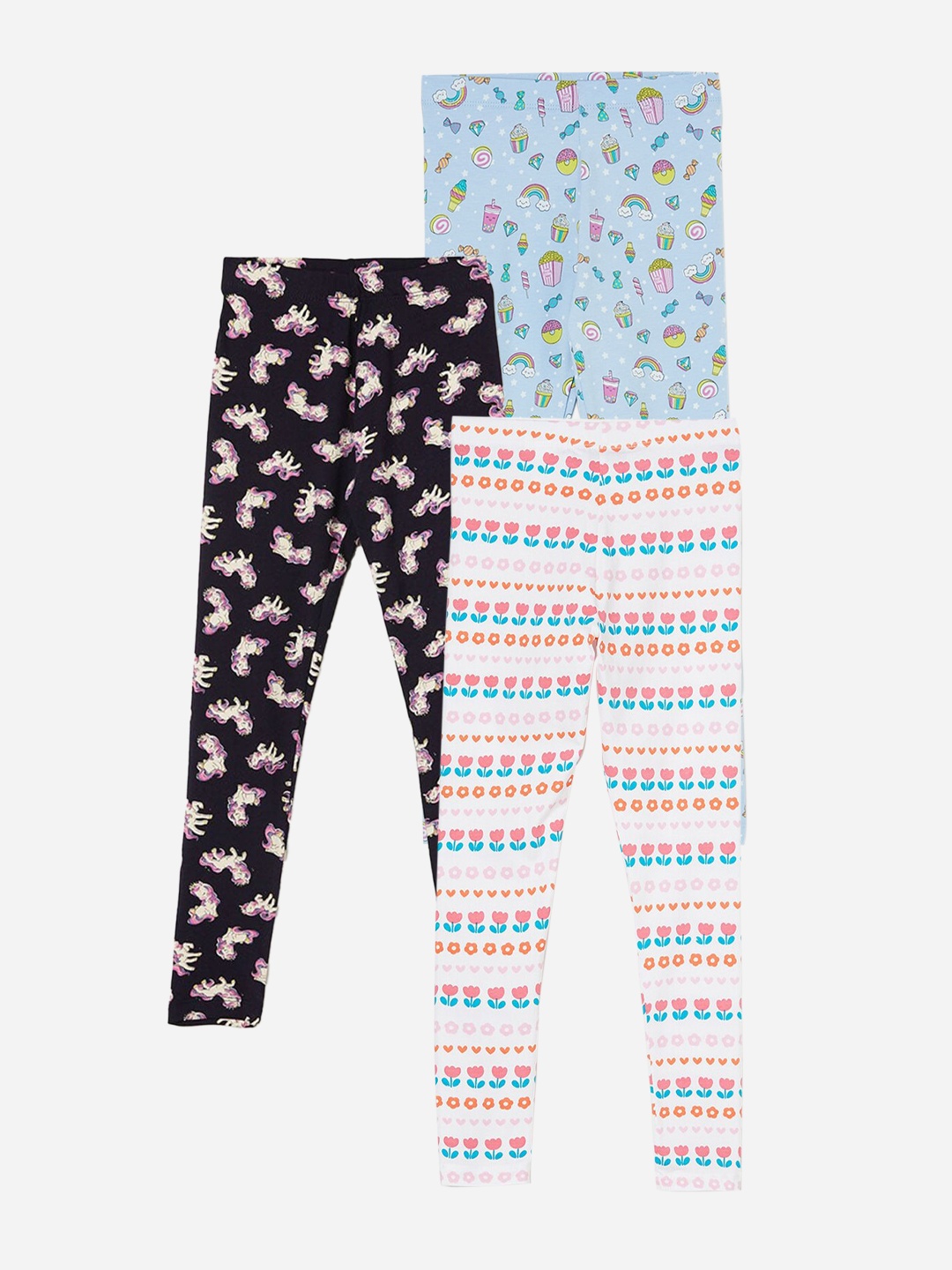 

Fame Forever by Lifestyle Girls Pack Of 3 Printed Ankle Length Leggings, White