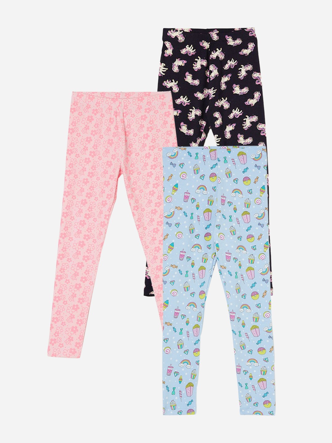 

Fame Forever by Lifestyle Girls Pack Of 3 Printed Ankle Length Cotton Leggings, Blue