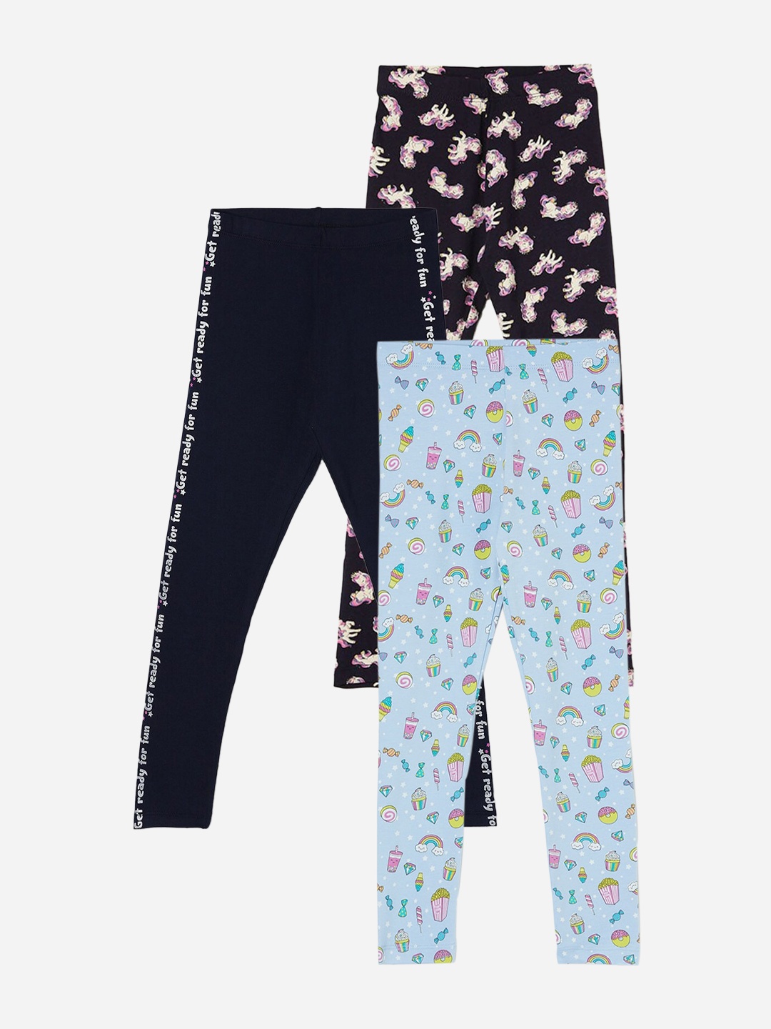 

Fame Forever by Lifestyle Girls Pack Of 3 Printed Ankle Length Leggings, Blue