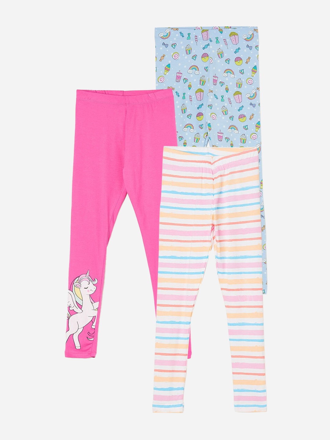 

Fame Forever by Lifestyle Girls Pack Of 3 Printed Ankle Length Leggings, Pink
