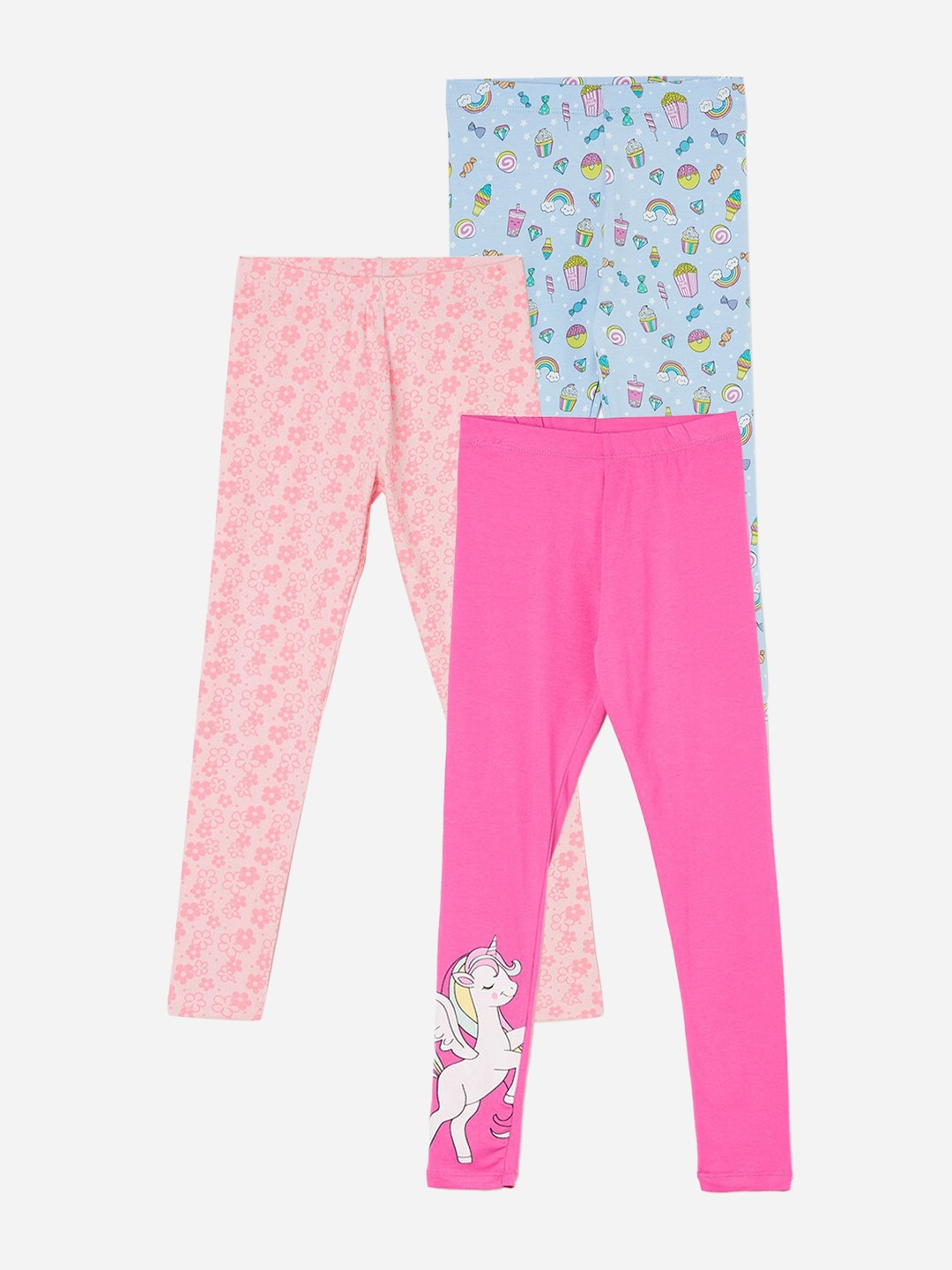 

Fame Forever by Lifestyle Girls Pack Of 3 Printed Ankle Length Leggings, Pink