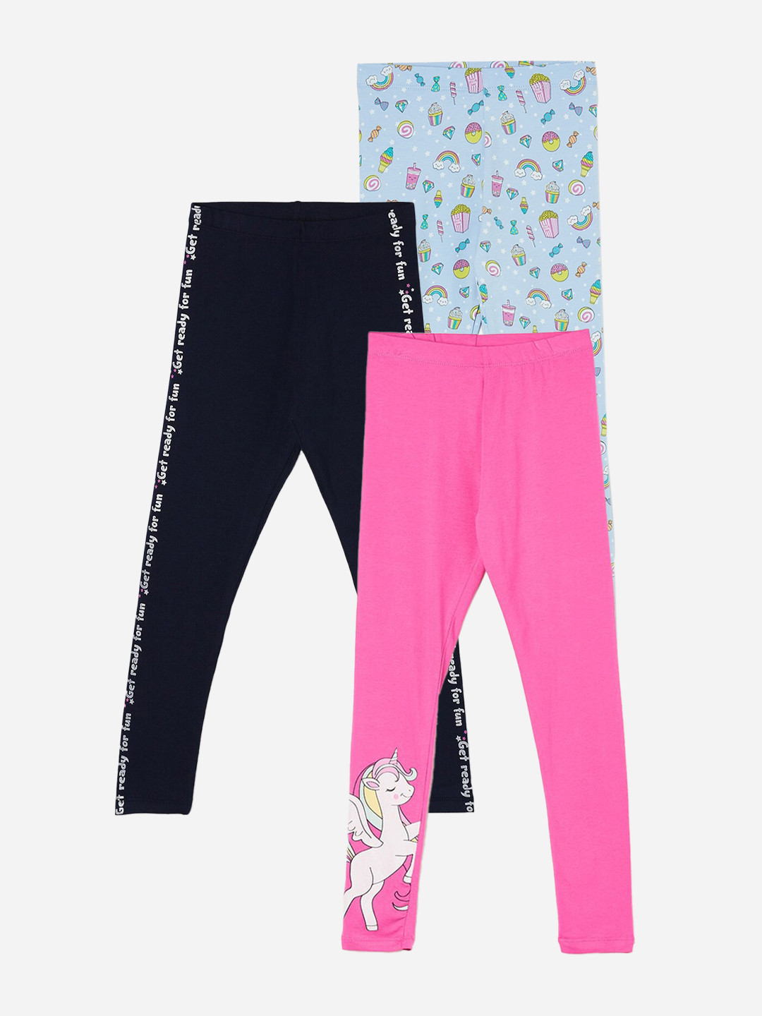 

Fame Forever by Lifestyle Girls Pack Of 3 Printed Ankle Length Leggings, Pink