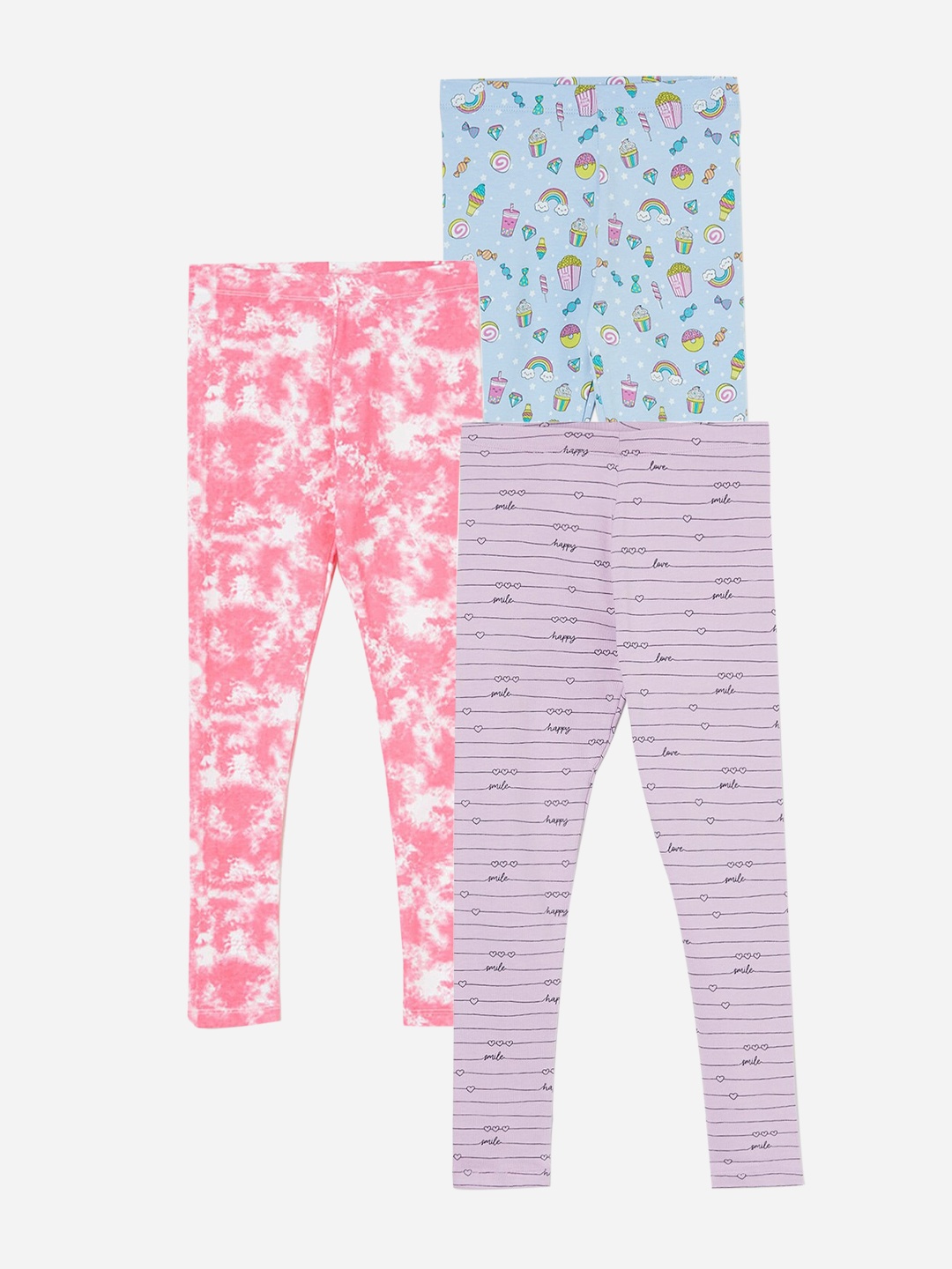 

Fame Forever by Lifestyle Girls Pack Of 3 Printed Ankle Length Leggings, Purple