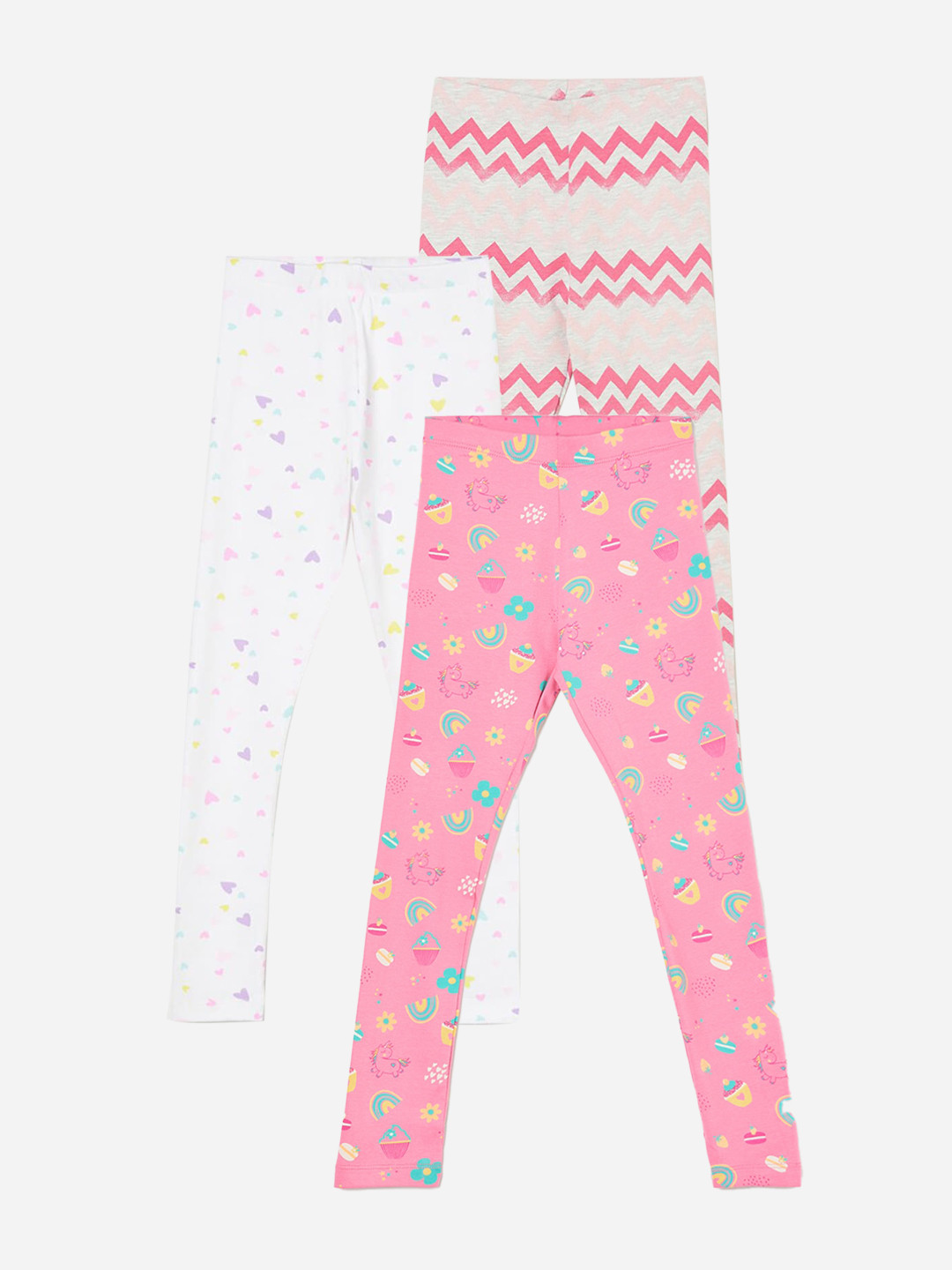 

Fame Forever by Lifestyle Girls Pack Of 3 Printed Ankle Length Leggings, Pink