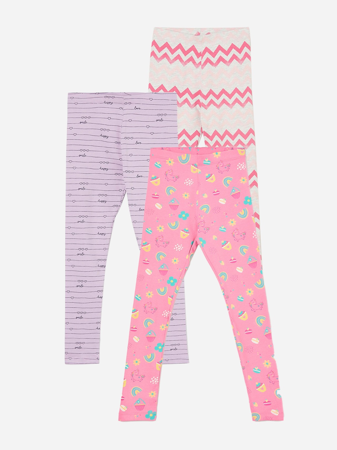 

Fame Forever by Lifestyle Girls Pack Of 3 Printed Ankle Length Leggings, Pink