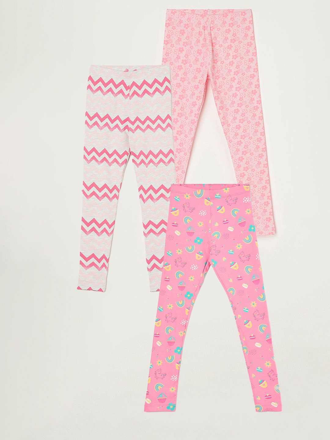 

Fame Forever by Lifestyle Girls Pack Of 3 Printed Ankle Length Leggings, Pink