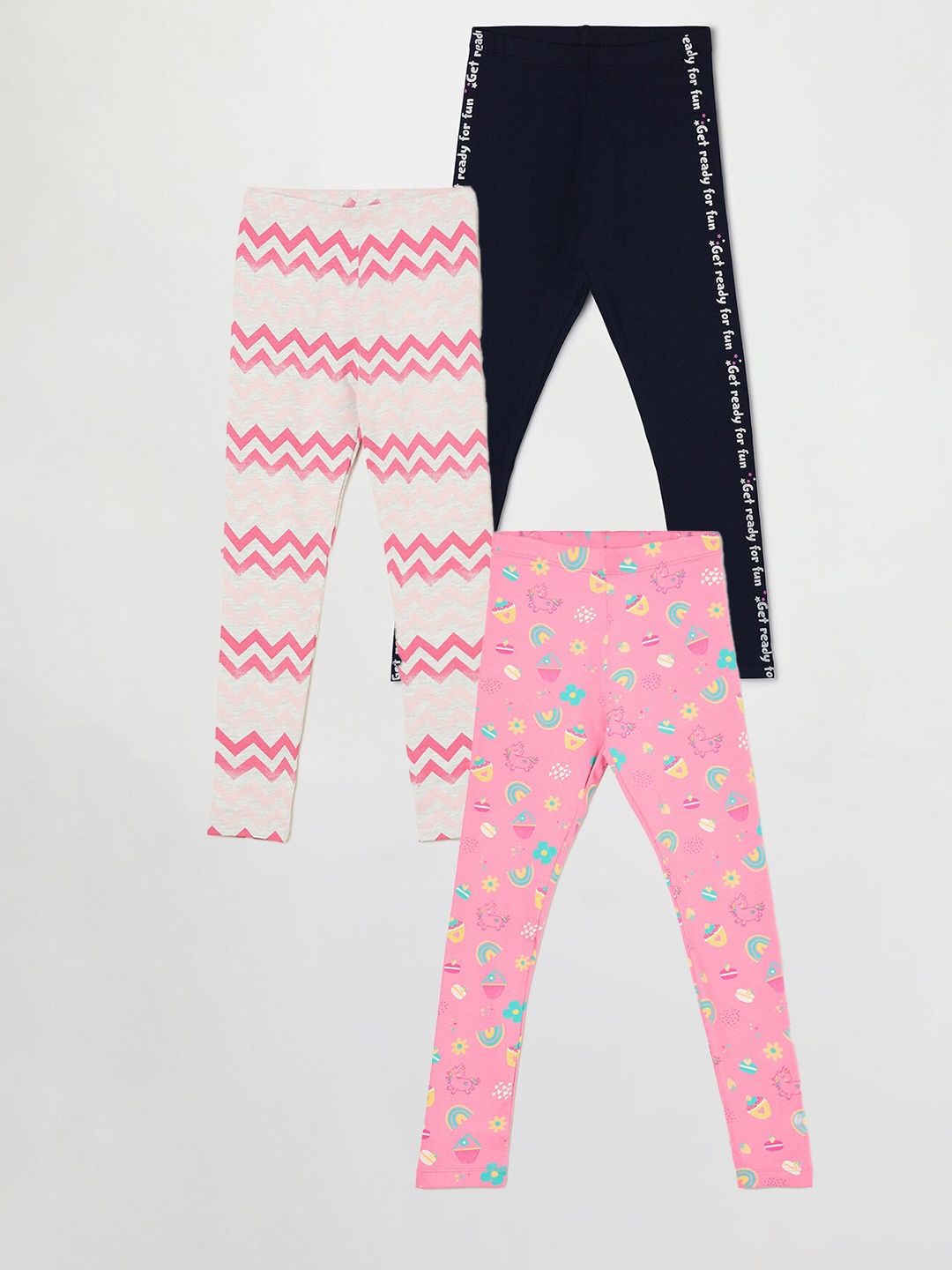 

Fame Forever by Lifestyle Girls Pack Of 3 Printed Ankle Length Leggings, Pink