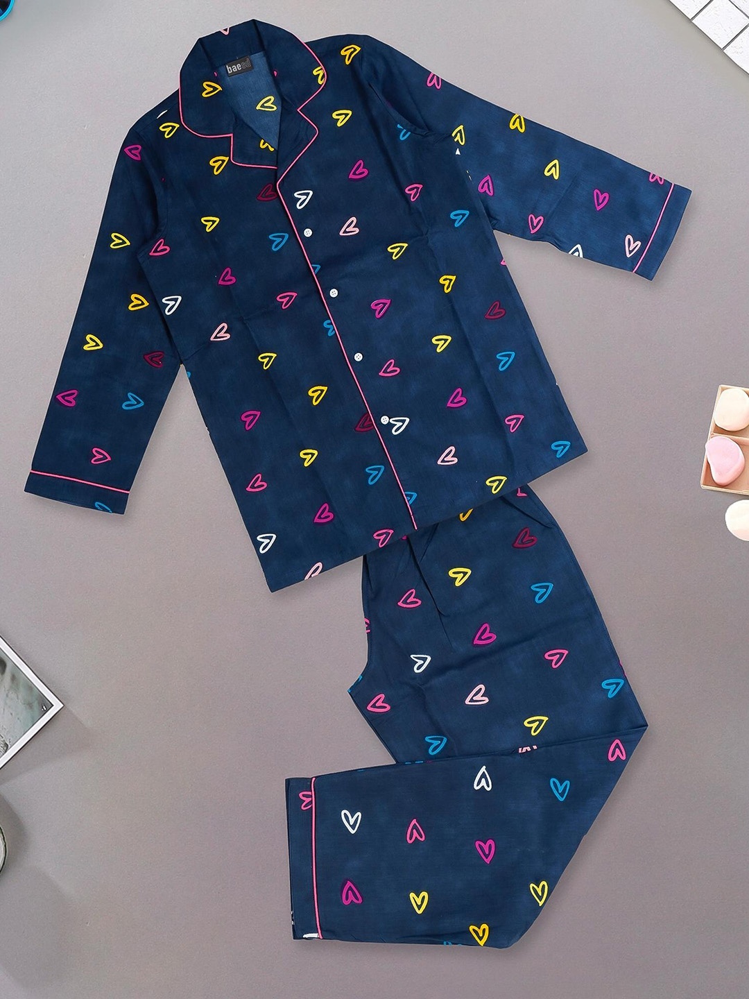 

BAESD Kids Geometric Printed Pure Cotton Night suit, Navy blue