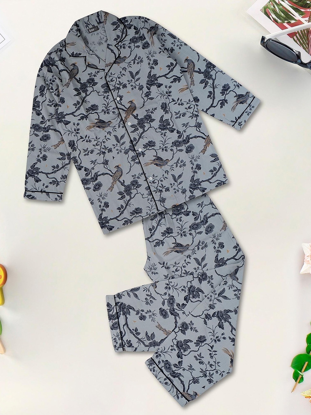 

BAESD Kids Floral Printed Pure Cotton Night suit, Black