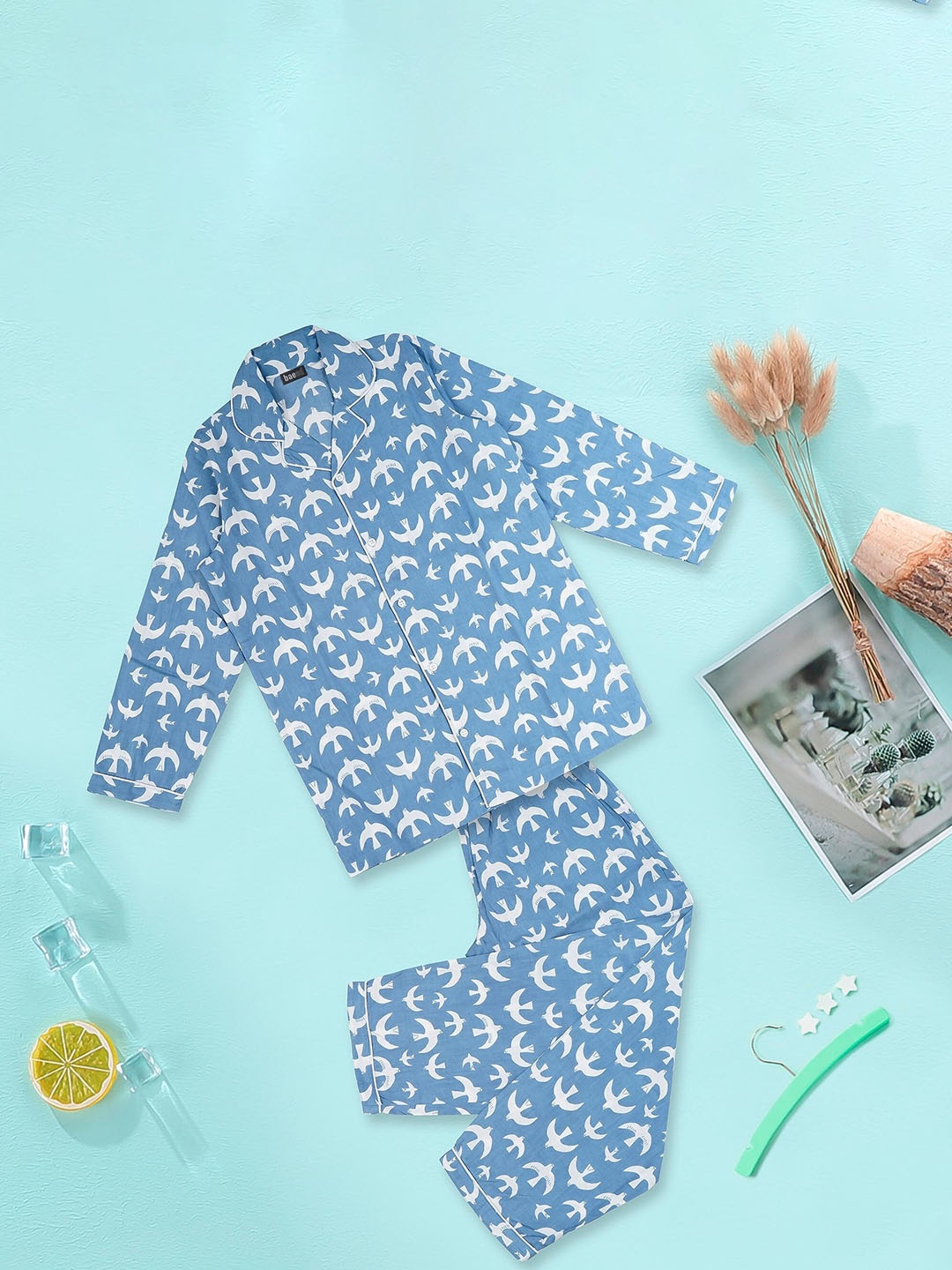 

BAESD Kids Printed Pure Cotton Night Suit, Blue