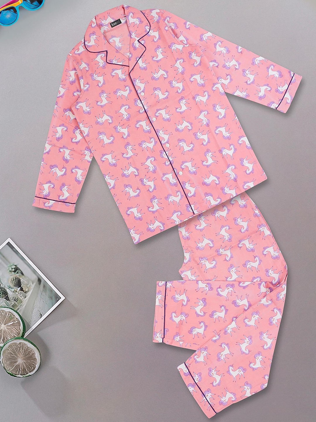 

BAESD Kids Printed Pure Cotton Night Suit, Pink