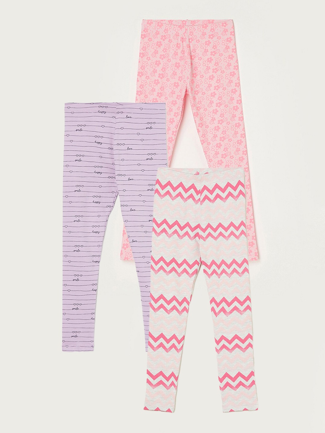 

Fame Forever by Lifestyle Girls Pack Of 3 Printed Ankle Length Leggings, Pink