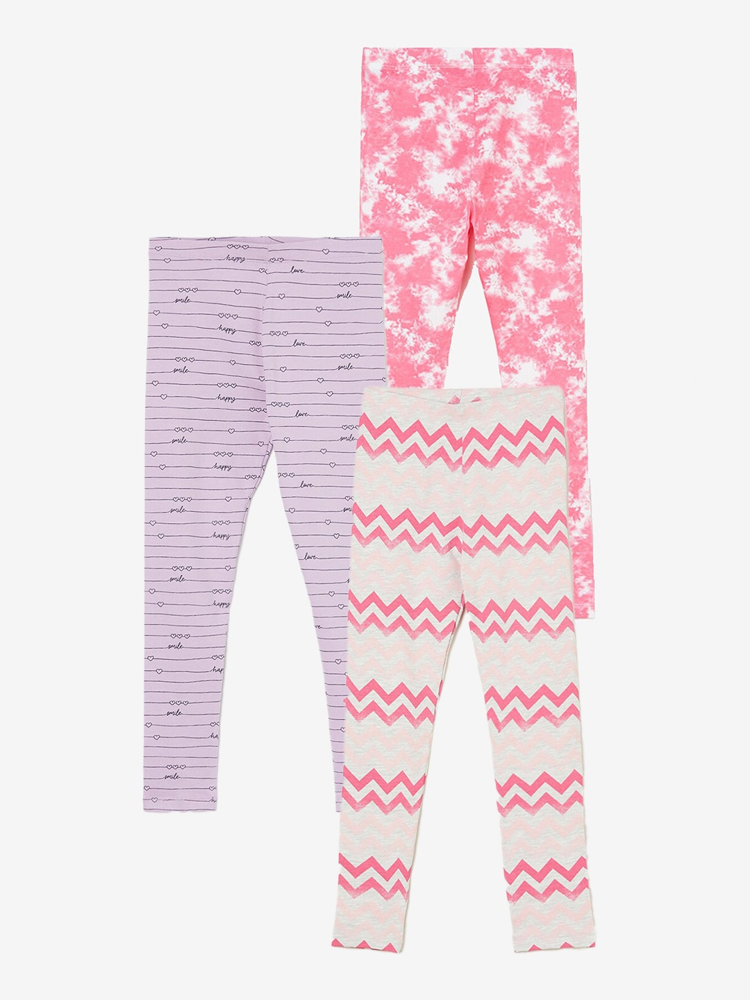 

Fame Forever by Lifestyle Girls Pack Of 3 Printed Ankle Length Leggings, Pink