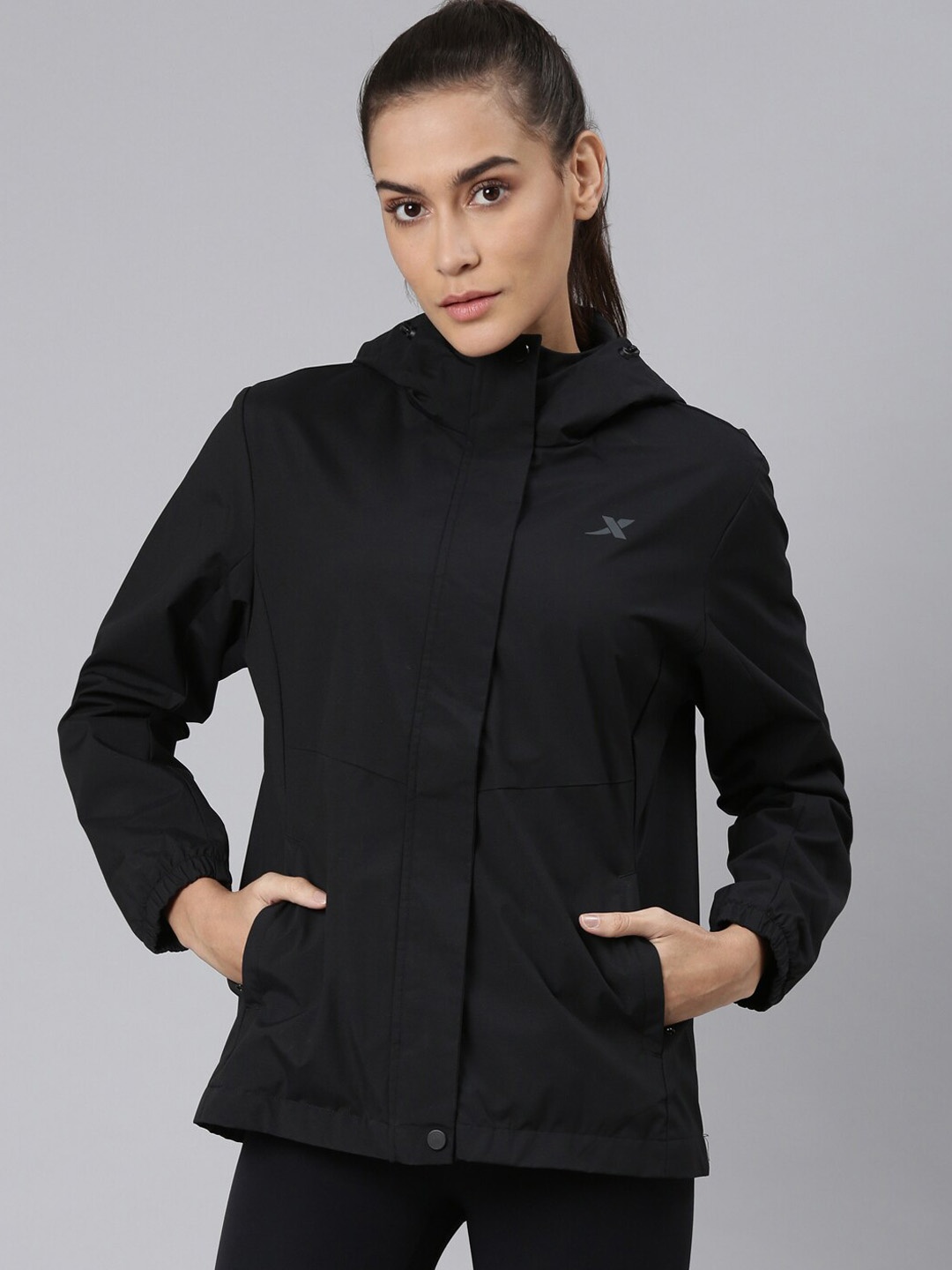 

Xtep Windbreaker Hooded Running Sporty Jacket, Black