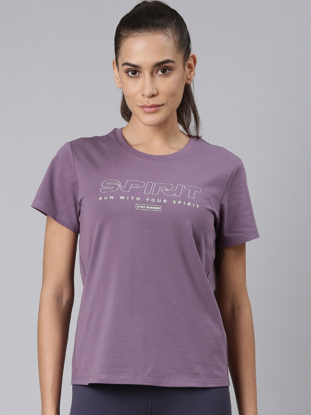 

Xtep Typography Printed Everfresh Slim Fit Cotton T-shirt, Purple