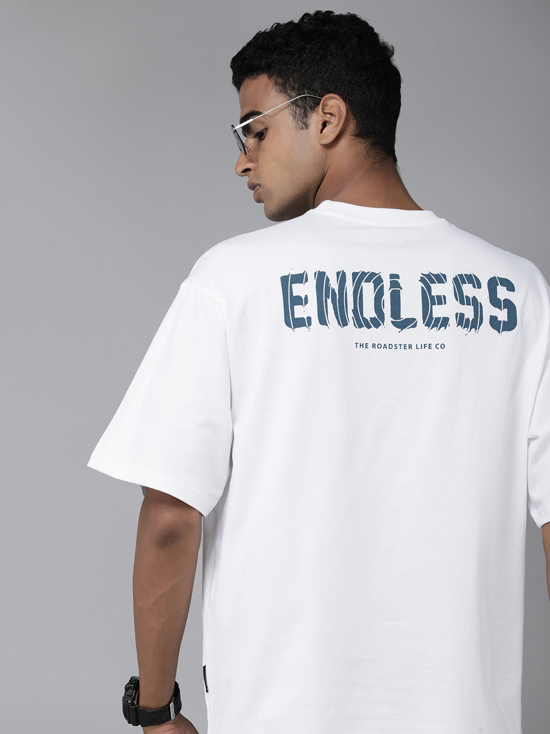 

Roadster Men Typography Printed Oversized Drop-Shoulder Sleeves Pure Cotton T-shirt, White