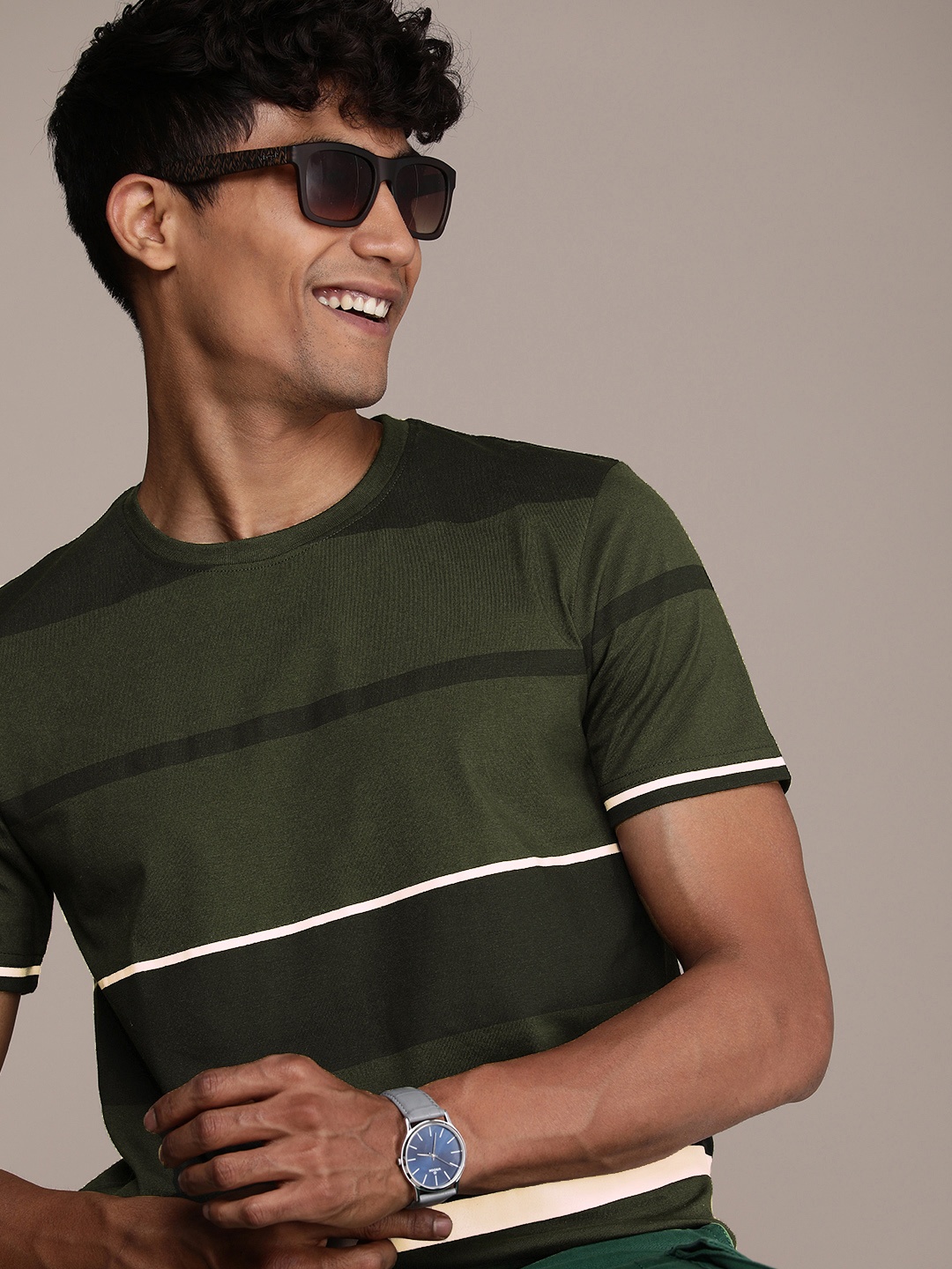 

WROGN Stripe Printed T-shirt, Olive