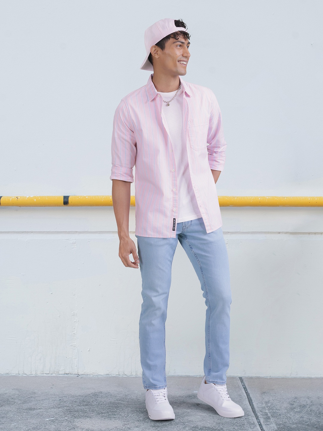 

WROGN Pure Cotton Slim Fit Striped Casual Shirt, Pink