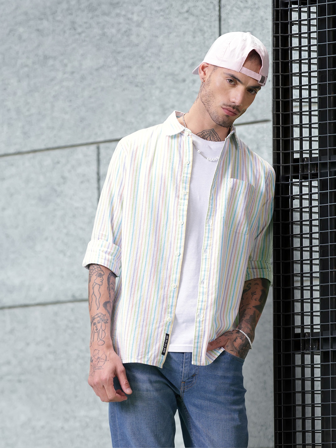 

WROGN Slim Fit Striped Casual Shirt, White
