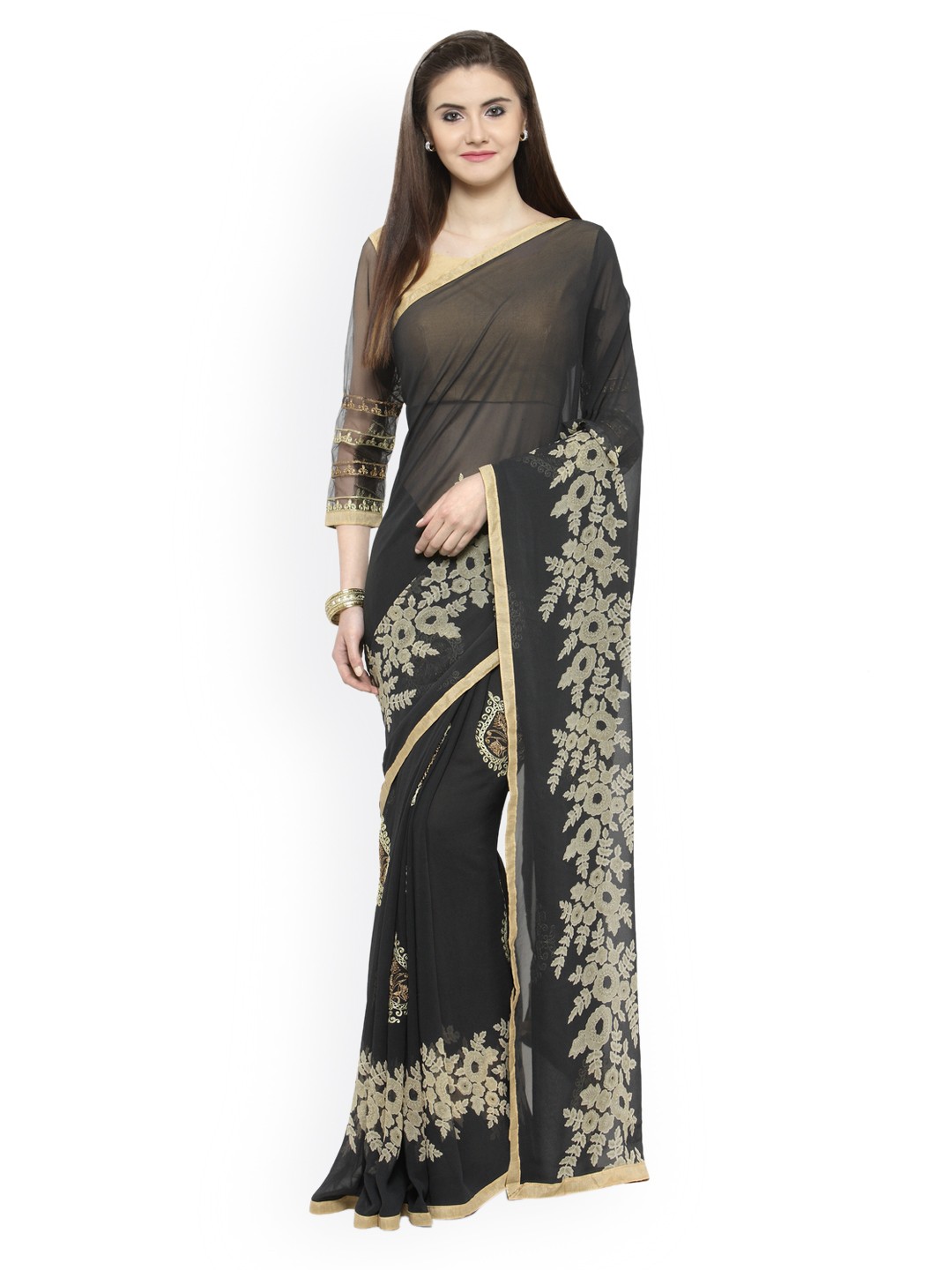 

Shaily Black Printed Pure Georgette Saree