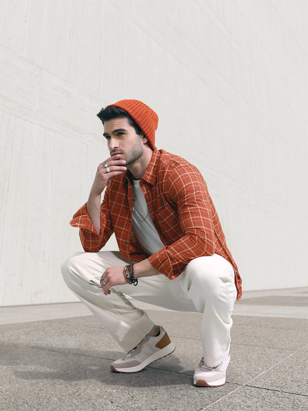 

WROGN Slim Fit Checked Casual Shirt, Rust