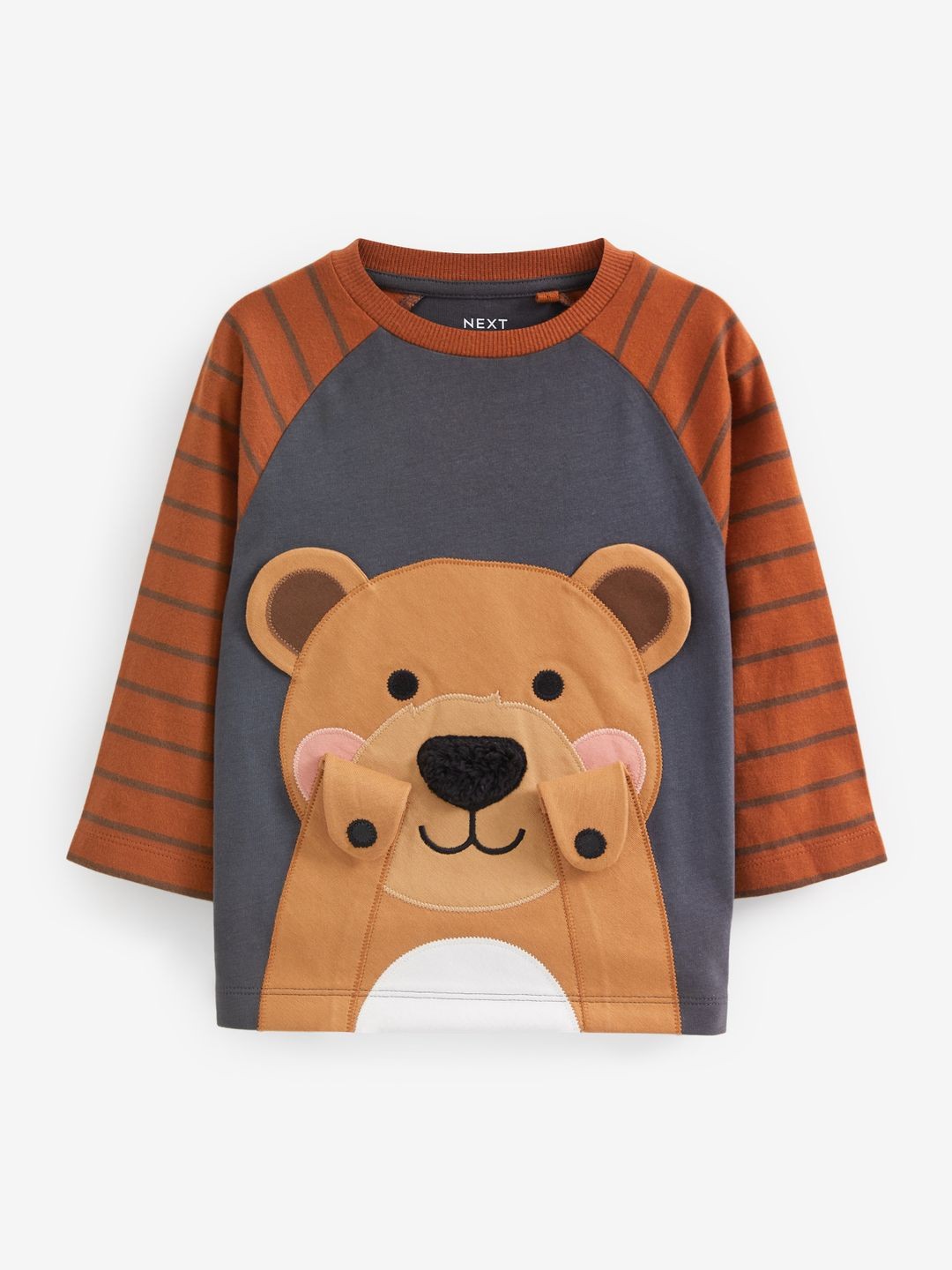 

NEXT Boys Peekaboo Bear Applique Pure Cotton T-shirt, Grey