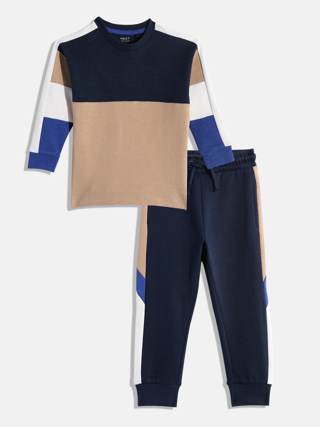 

NEXT Boys Colourblocked Pure Cotton T-shirt with Joggers, Navy blue