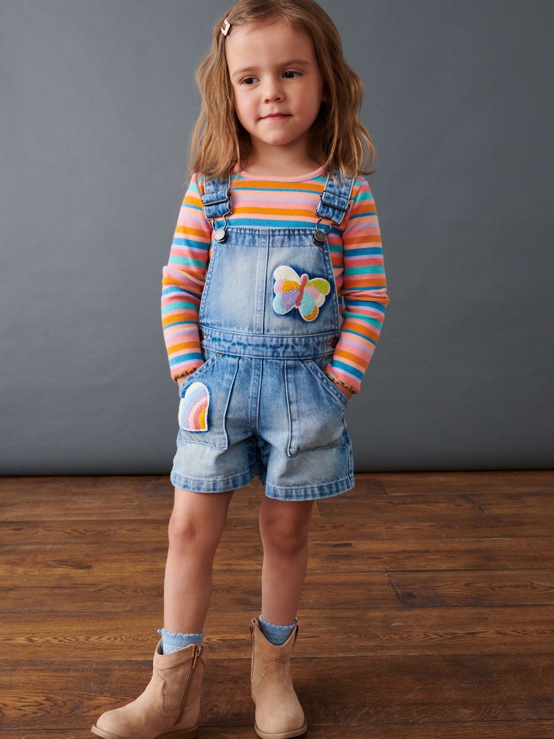 

NEXT Infant Girls T-shirt & Denim Dungaree Set, Blue