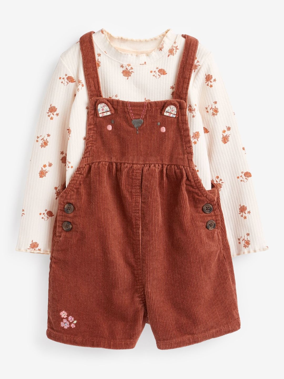 

NEXT Infant Girls T-shirt & Dungaree Set With Tights, Off white