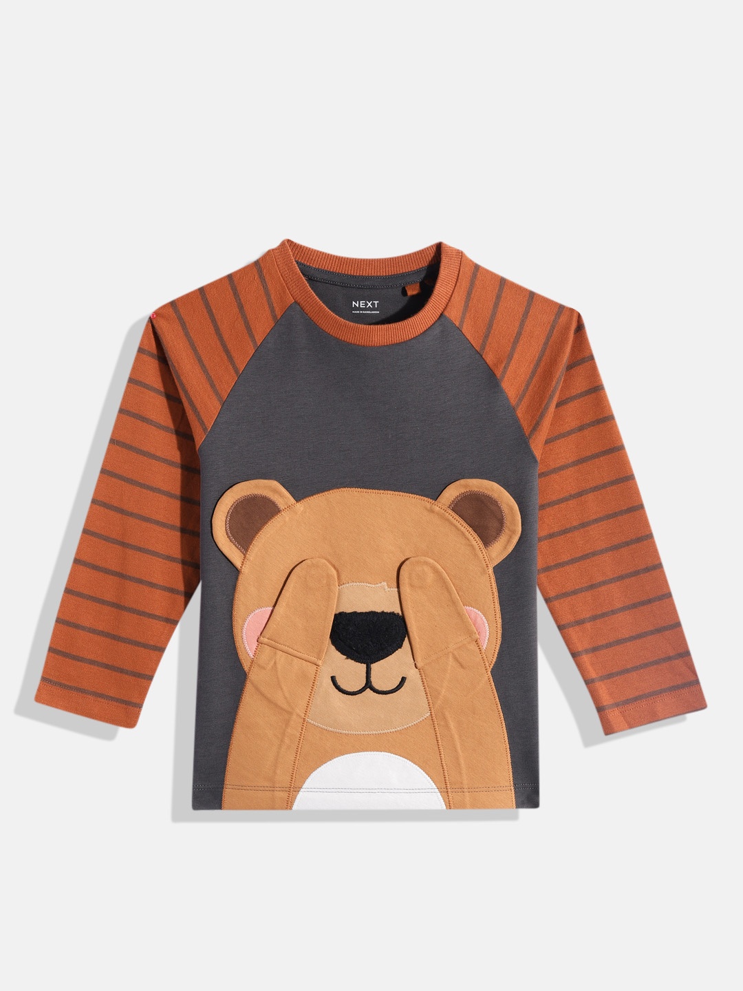 

NEXT Boys Peekaboo Bear Applique Design Pure Cotton T-shirt, Brown