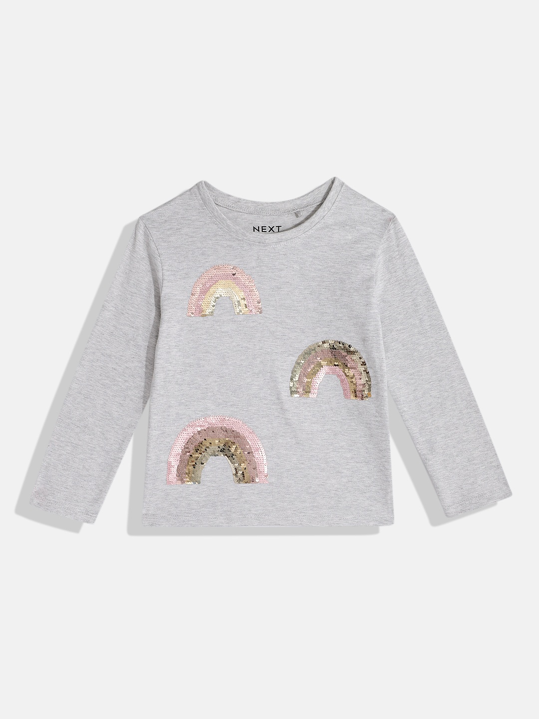 

NEXT Girls Embellished Pure Cotton T-shirt, Grey melange