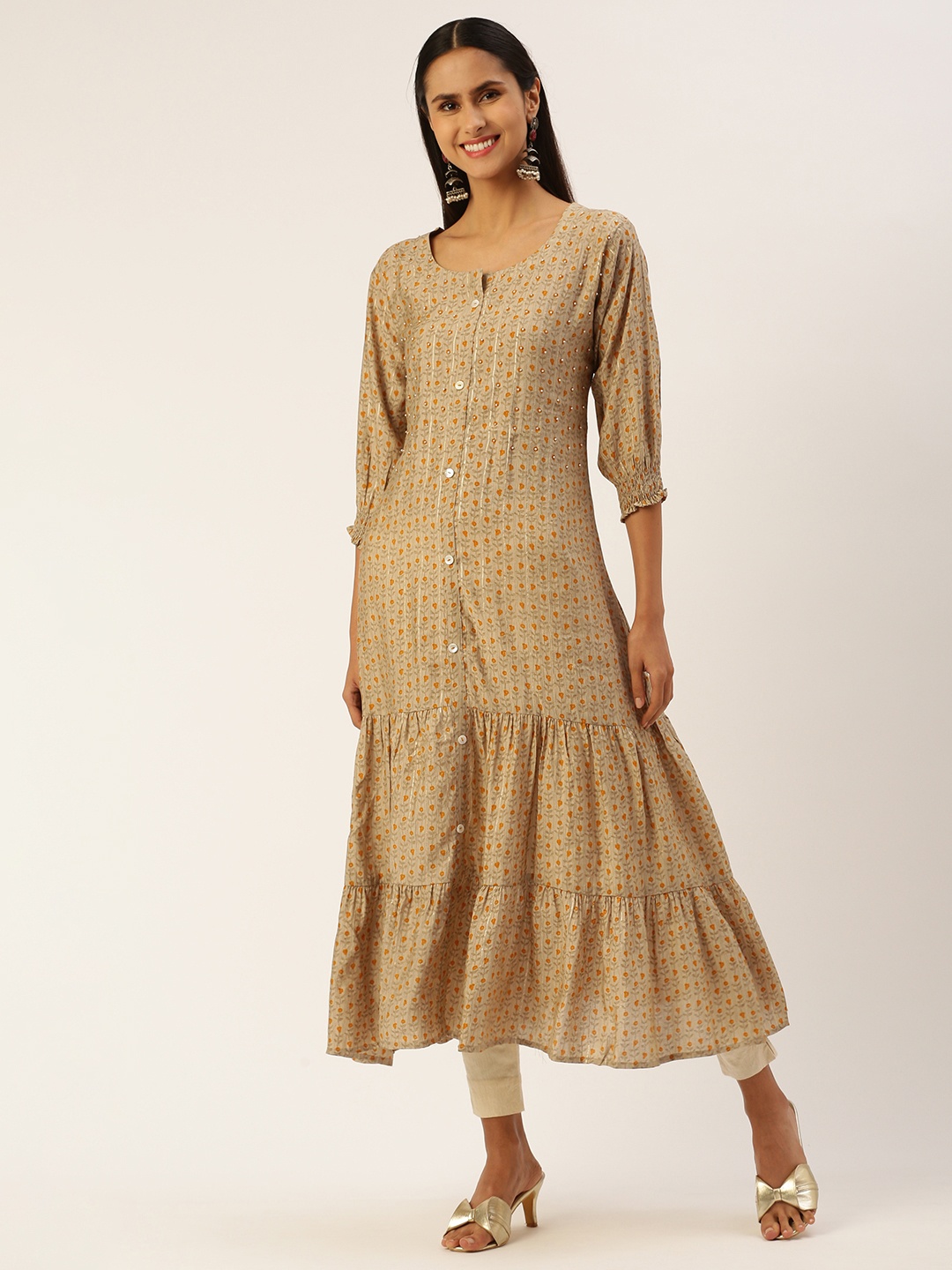 

SHANVIKA Women Floral Printed Kurta, Beige