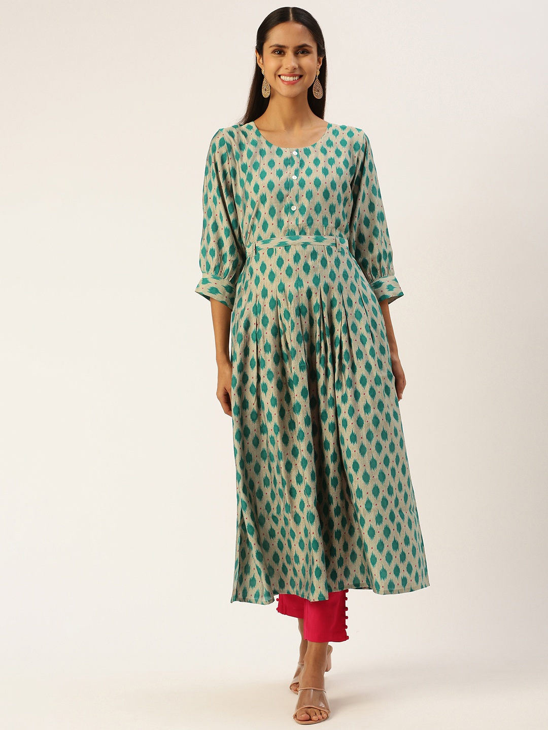 

SHANVIKA Women Printed Kurta, Beige