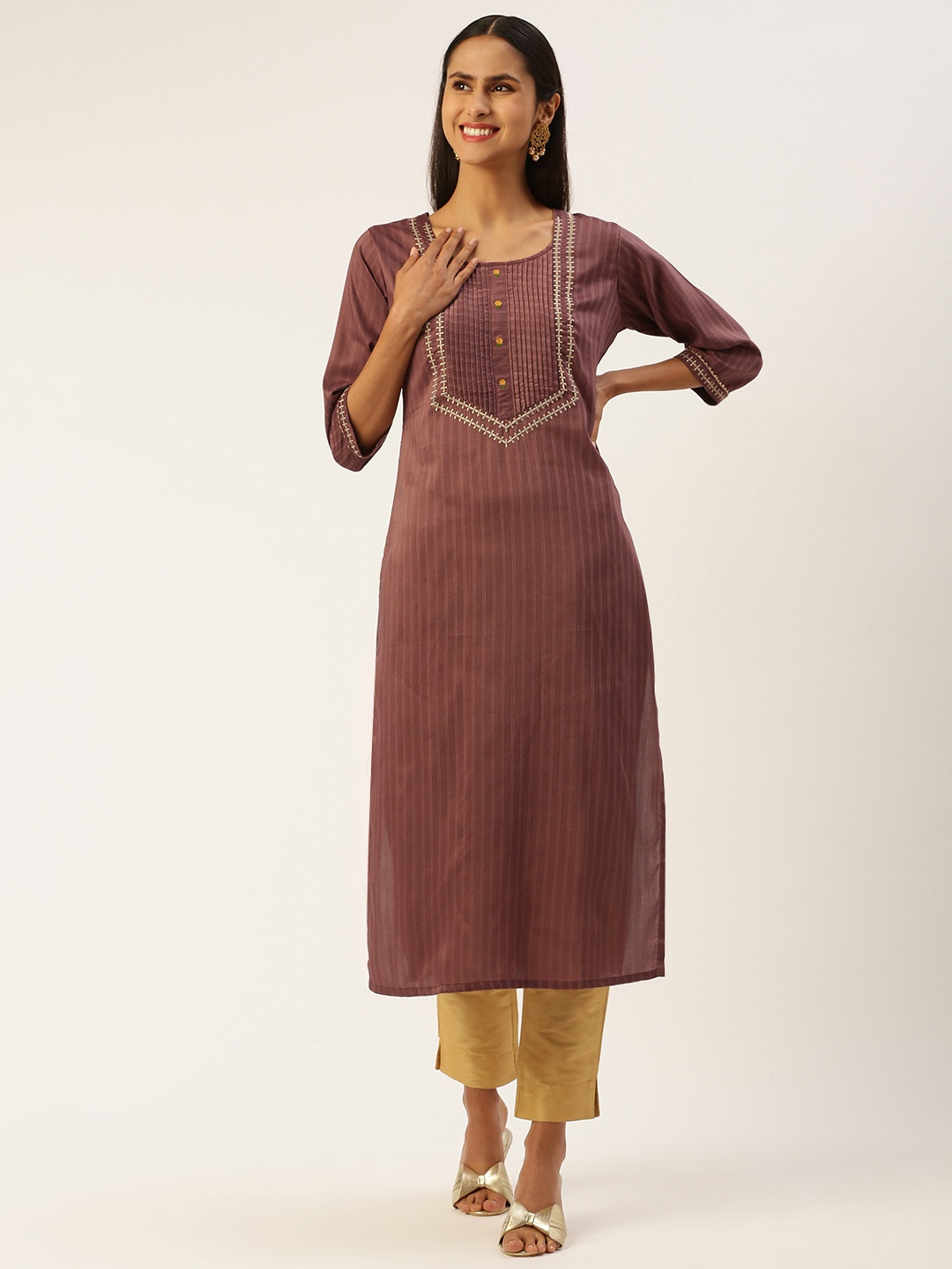 

SHANVIKA Women Yoke Design Kurta, Brown