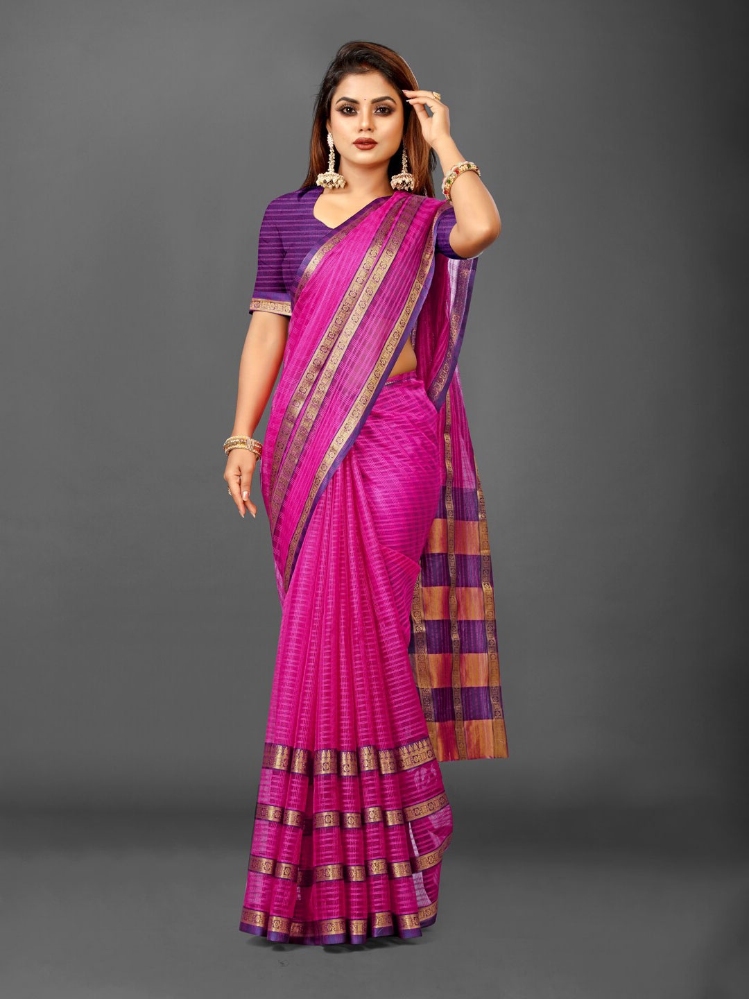 

KALINI Woven Design Zari Pure Silk Ikat Saree, Pink