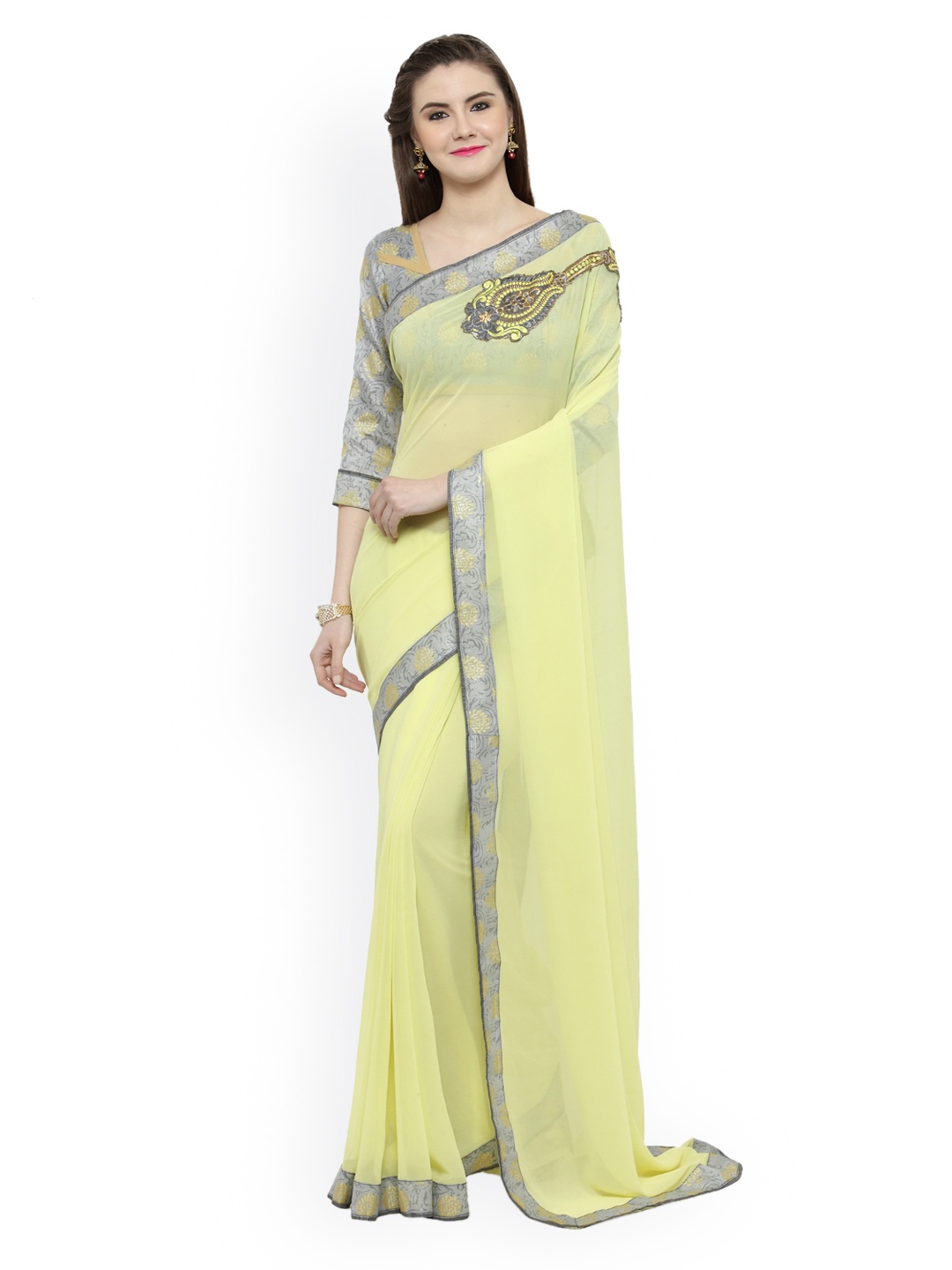 

Shaily Lime Green Printed Pure Georgette Saree