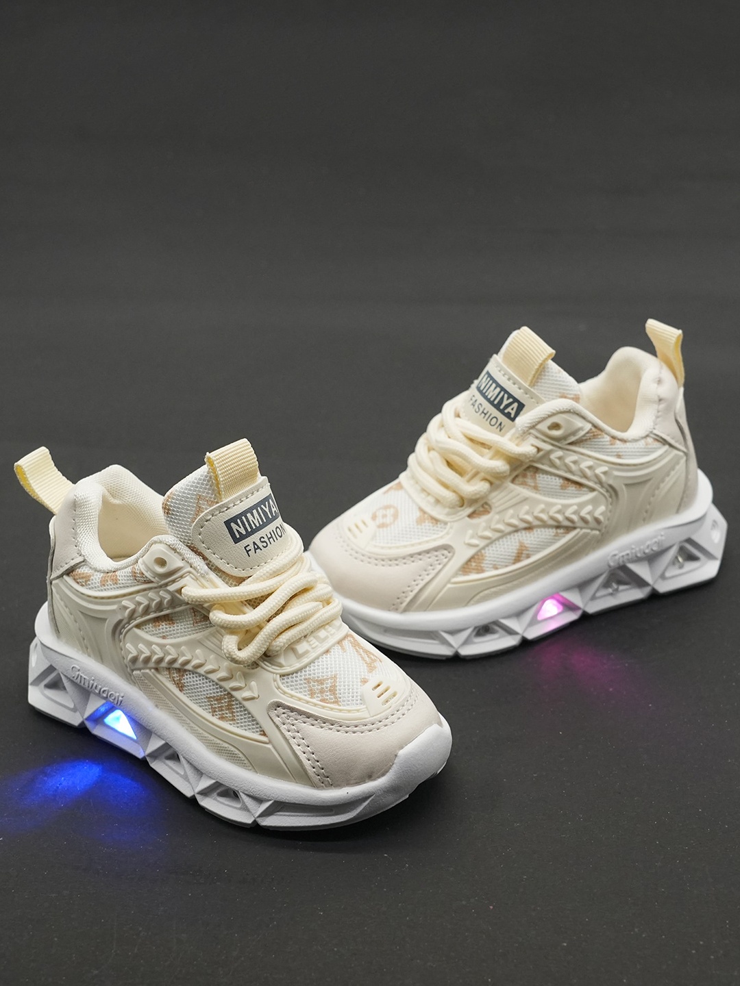 

FEETWELL SHOES Kids Printed LED Sneakers, Beige