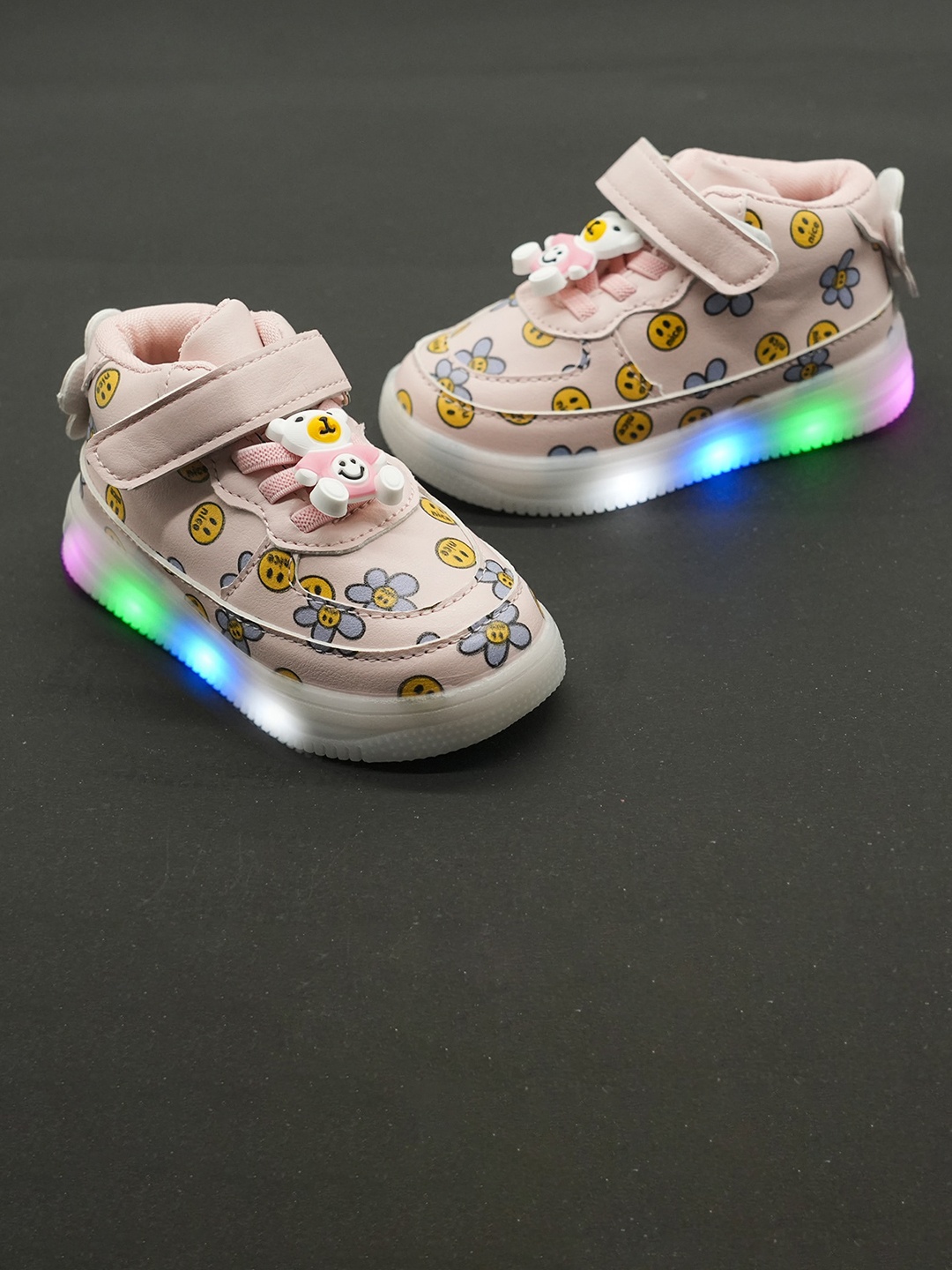 

FEETWELL SHOES Kids Printed Sneakers With LED Lights, Pink
