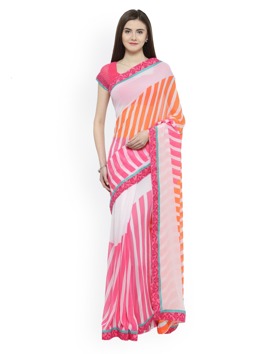 

Shaily Pink & Orange Pure Georgette Printed Saree